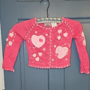Rachel's Kids Pink Cream Knit Cardigan Vintage 3t Hearts Handmade Stitching